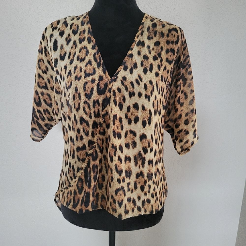 WAYF Animal Print Blouse Top XS